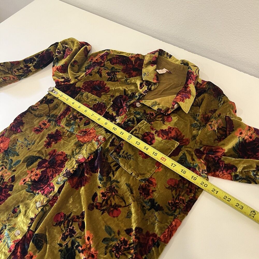 Anthropologie Pilcro Hadley Relaxed Velvet Burnout Shirt Small Mustard Festival - Picture 8 of 9